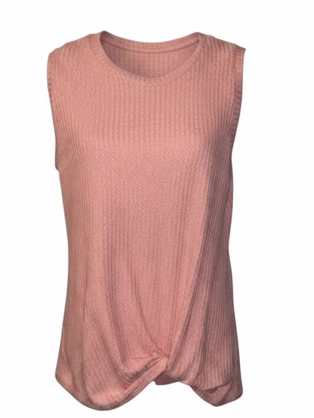 IWOLLENCE Waffle Knit Casual Sleeveless Twist Knot Pullover Top-Soft Peach SZ LG